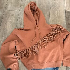 Anthropologie Pilcro Rust Fringe Hoodie Boho Western L
